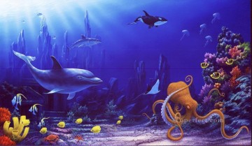 Fish Aquarium Painting - Echo the Dolphin under sea